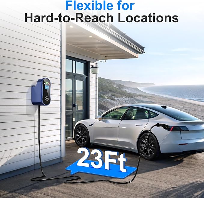 Tesla (NACS) Electric Vehicle Charging Station 48 Amp with App Control - Level 2 EV Charger (240V) Hardwired Compatible with All Tesla Models S/3/X/Y