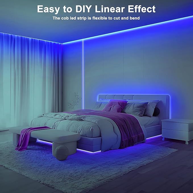 Tatazone 16.4ft Blue COB Led Strip Lights with RF Remote, Dimmable Bright Adhesive Indoor Led COB Light Strip for Cabinet, Paintings, Room, Bed