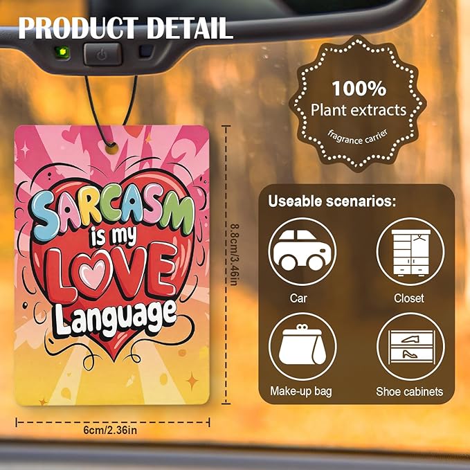 Funny Groovy Y2K Car Air Freshener 4 Pcs, Sarcastic Humorous Quote Hanging Air Freshener for Cars Closet Drawer Books, Funny Sarcastic Gifts Car Accessories for Women
