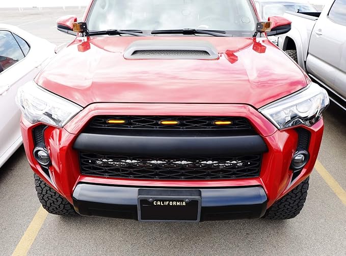 iJDMTOY 3pc Set Dark Smoked Lens Full LED Strip Front Grille Lighting Kit Compatible with 2014-up Toyota 4Runner, Includes (3) 24-SMD 2500K Amber LED Assy & Wiring Harness