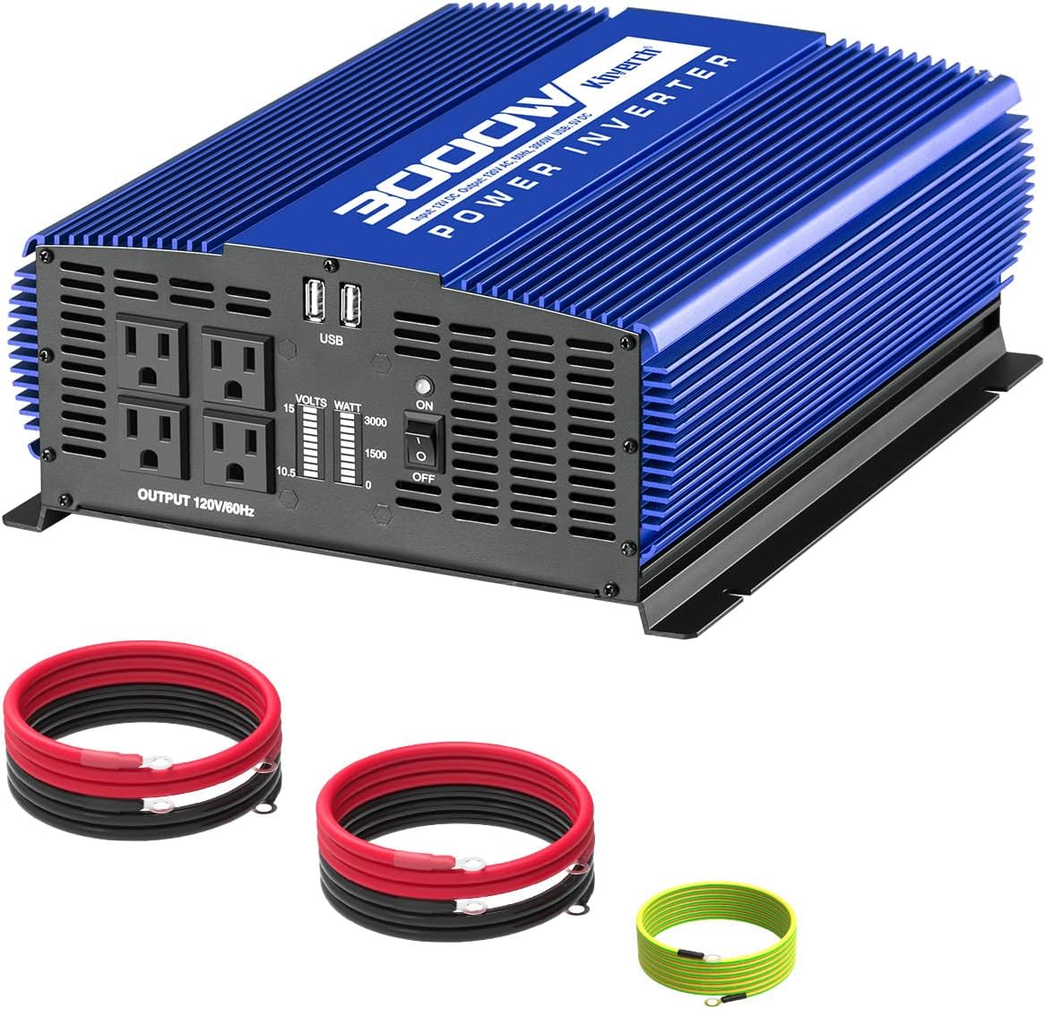 3000W Power Inverter 12V DC to 110V AC Car Battery Inverter with 4 AC Outlets /2 USB Port, Car Inverter for Home/Truck/Boat/RV Power Inverters for Vehicles
