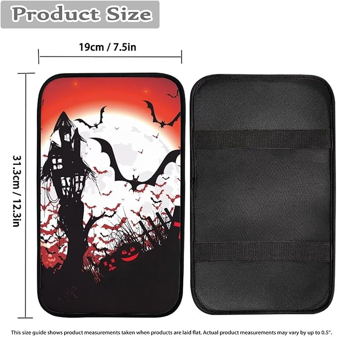 Halloween Bat Castle Universal Center Console Armrest Soft Pad Protector Cover Armrest Box Protector Non Slip for Pet Dogs Car Interior Decor