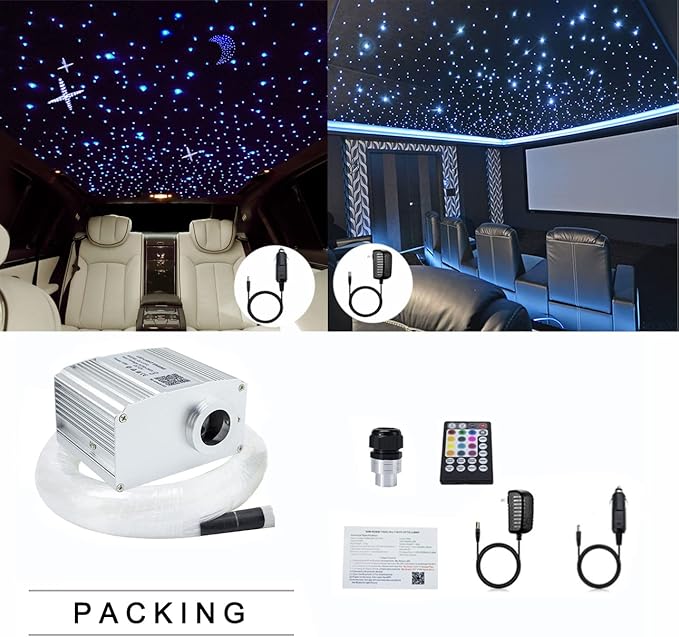 AZIMOM Bluetooth 10W Twinkle Fiber Optic Lights Star Ceiling Light Kit 550pcs0.03in13.1ft Fibers Strands Sound Activated RGBW APP/Remote Light Engine for Car Home Starlight Headliner Decor