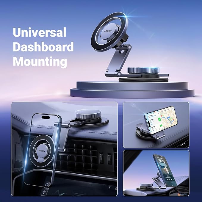 UGREEN for Magsafe Car Mount 360° Rotation Magnetic Phone Holder Dashboard Car Cellphone Holder Compatible with iPhone 17 16 15 14 13 12 Series and MagSafe Case