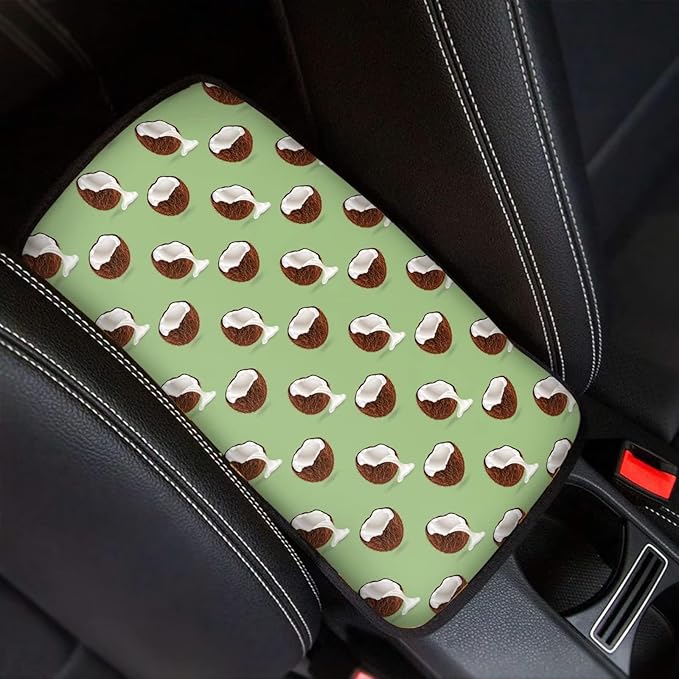 JoyLamoria Coconut Print Car Armrest Cover Center Contole Box Cushion Mat Universal Fit Car SUV Sedan