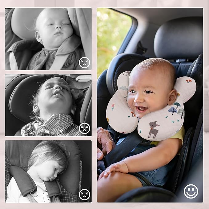 Baby Travel Pillow Upgraded, Soft Baby Head Support Pillow for Newborn Toddler, Babies Neck Car Seat, Pushchair and Strollers, Deer
