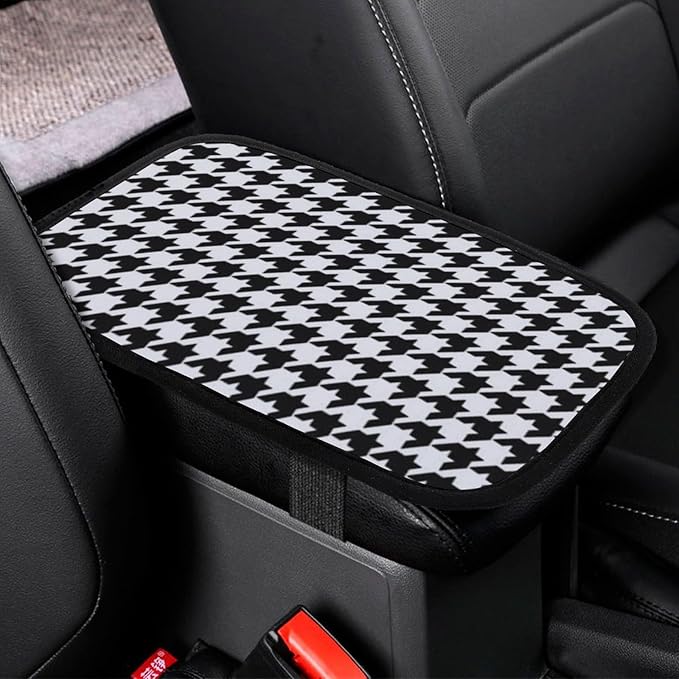 Universal Car Handrail Box Cushion for Black and White Houndstooth Auto Center Console Armrest Cover Pad Comfort, Fit Armrest Box Cover Car Accessories for Most Vehicle SUV Truck