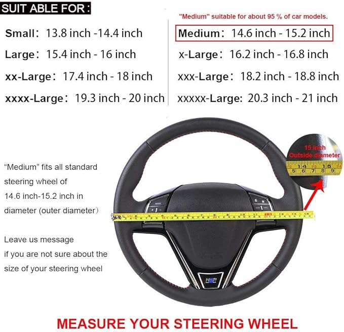 O SHI CAR 15 Inch 3D Universal Artificial Leather Steering Wheel Cover Stitch On Wrap with Needle & Thread Non-Slip Black