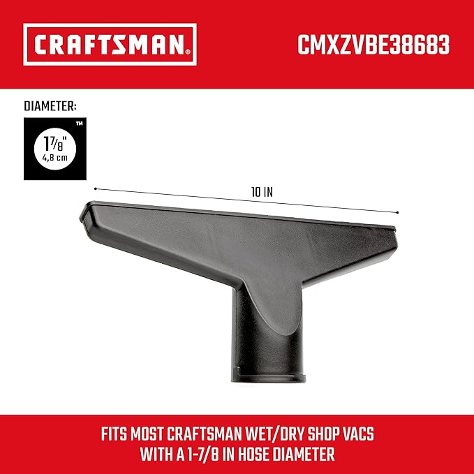 CRAFTSMAN CMXZVBE38683 1-7/8 in. Wet Nozzle Wet Dry Vac Attachment, Industrial-Grade Shop Vacuum Accessory for Cleaning Large Liquid Messes, Fits 1-7/8 in. Hose Diameter