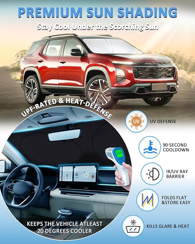 Sun Shade for Chevrolet Equinox Windshield Sunshade fit for Chevy Equinox 2018-2024 (Equinox EV Not Fit) Accessories Front Window Cover Shield Visor Protector Keep Interior Cool Blocker
