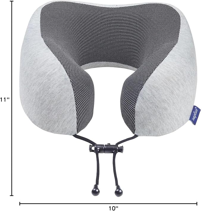 napfun Neck Pillow for Traveling, Upgraded Travel Neck Pillow for Airplane 100% Pure Memory Foam Travel Pillow for Flight Headrest Sleep, Portable Plane Accessories, Light Gray Kit