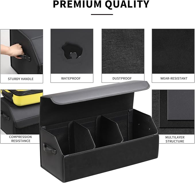 AUTOARK Leather Car Trunk Organizer,Durable Collapsible Adjustable Compartments Cargo Storage,Extra Large Capacity,AK-151