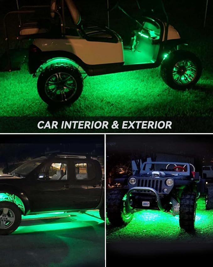 12V Led Light Strip 18" Connectable Green LEDs Strip Lights for Car Motorcycle Golf Cart Automotive Trucks Boat Marine Waterproof Led Light Strip, 4Pack