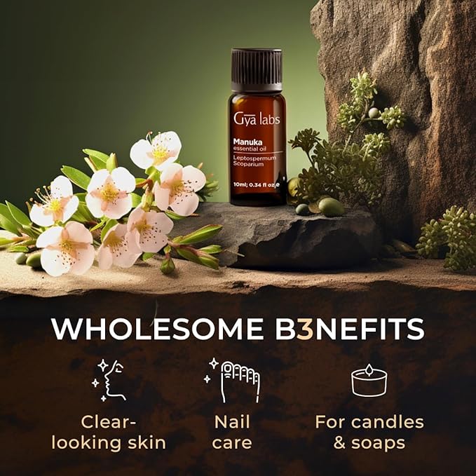 100% Pure Manuka Essential Oil - 0.34 Fl Oz - Manuka Oil for Hair, Skin, Diffuser, Aromatherapy & DIY Candle Making Scent