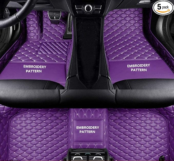 Car Floor Mats for 99% Cars, Trucks and SUVs Full Coverage Pads Protection Non-Slip Leather Floor Liners (Purple)