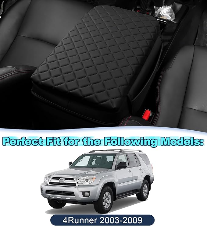 Armrest Cover for Toyota 4Runner Center Console Pad with Organizer Storage Pockets, Black Faux Leather Arm Rest Lid Protector Cushion Interior Accessories (2003-2009)