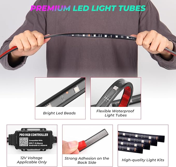 KEMIMOTO 12PCS Million Colors Golf Cart Underglow LED Strip Light Kit 12V Compatible with Club Car, EZGO, Drive, ICON, and Kandi, Waterproof IP68 Accent Neon Lighting Kit with 24 Modes, Multicolor RGB