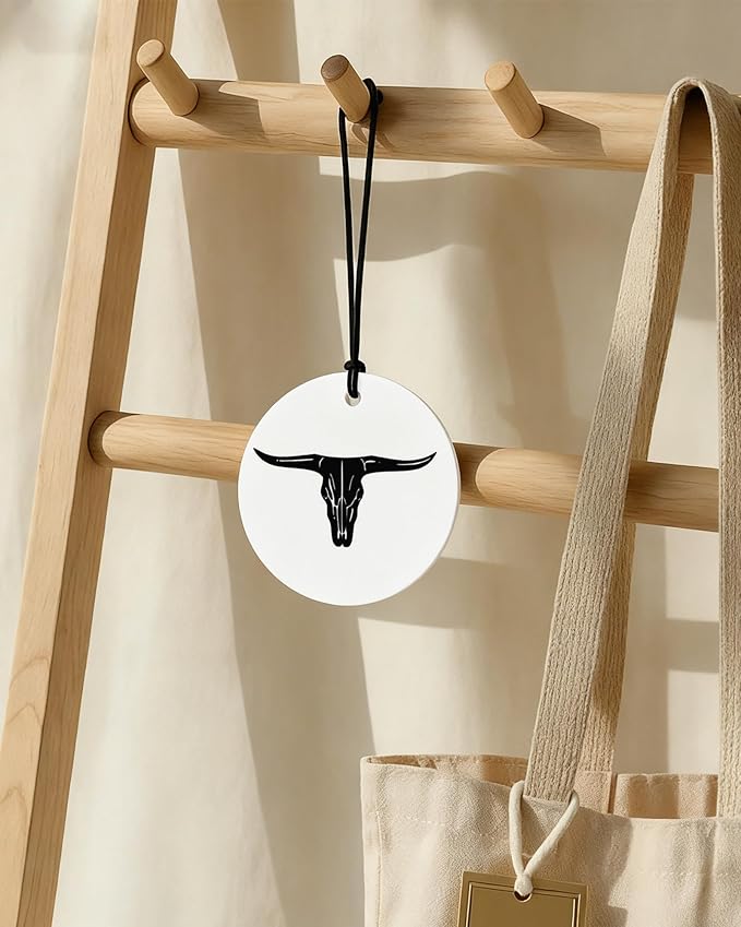 Western Round Car Air Freshener 4 Pcs, Preppy Cow Skull Cactus Cowgirls Boots Hanging Air Freshener for Cars Closet Drawer Books, Black and White Western Car Accessories Mirror Decor for Women