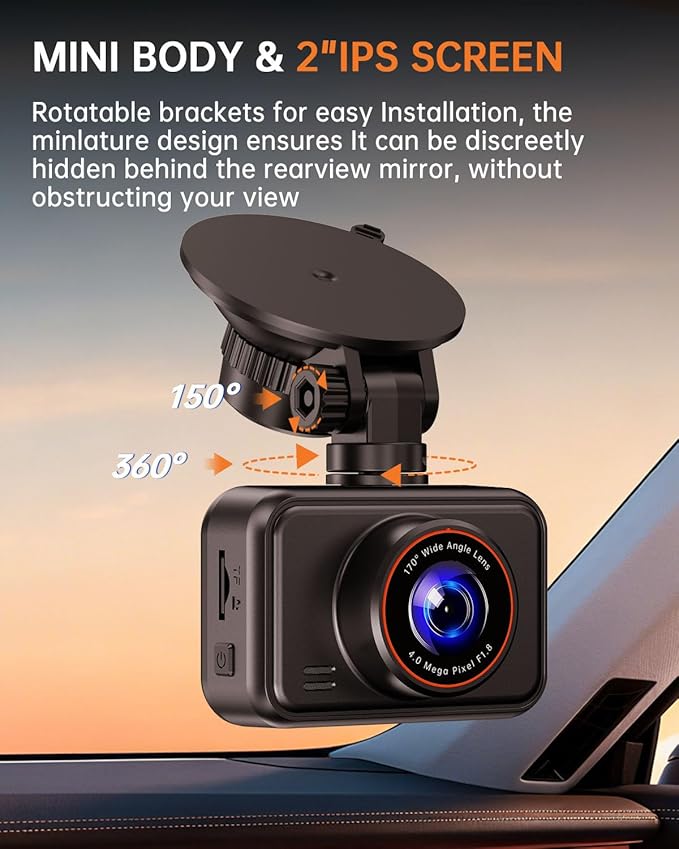 Dual Dash Cam Front and Rear — 2.5K HDR Night Vision Car Camera with G-Sensor & 24H Parking Monitor, Compact Plug & Play Dash Cam with Super Capacitor, 32GB Card Included, Supports 256GB Max