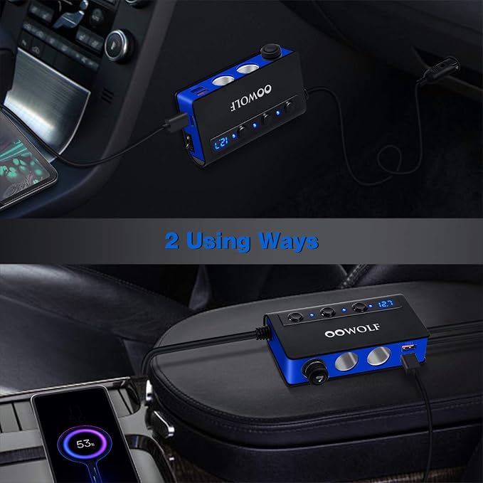 OOWOLF 7 in 1 180W Quick Charge 3.0 Cigarette Lighter Adapter, with Cigarette Lighter Function, for 12V-24V Car, 3-Socket Splitter, 4 USB Ports Car Power Adapter for GPS, Dash Cam, Phone, Tablet etc