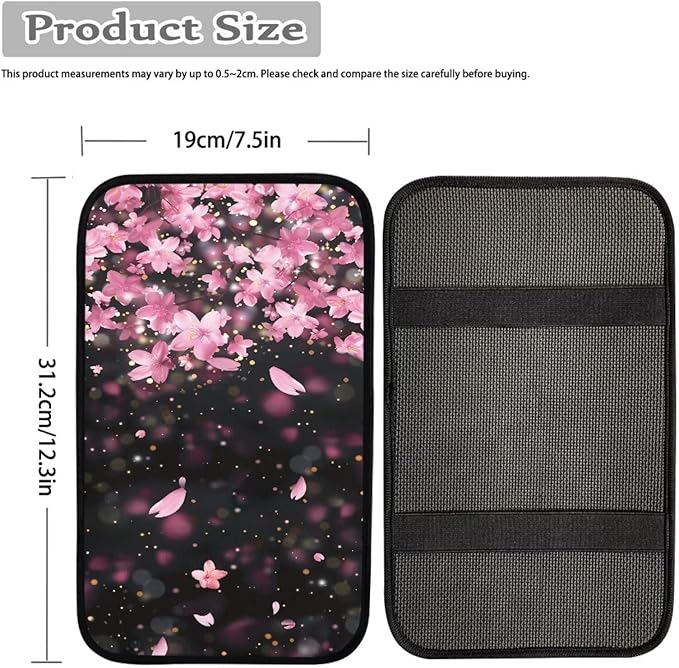 JoyLamoria Pink Cherry Blossom Automotive Armrest Pad Protector for Women Floral Car Armrest Cover Easy Install