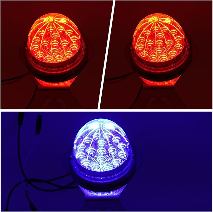 2PCS Dual Revolution 17 Led Watermelon Lights with Stainless Steel Bracket, Red Stop Turn and Marker to Blue Auxiliary Light, Underglow Lights for Freightliner Kenworth Peterbilt Trucks