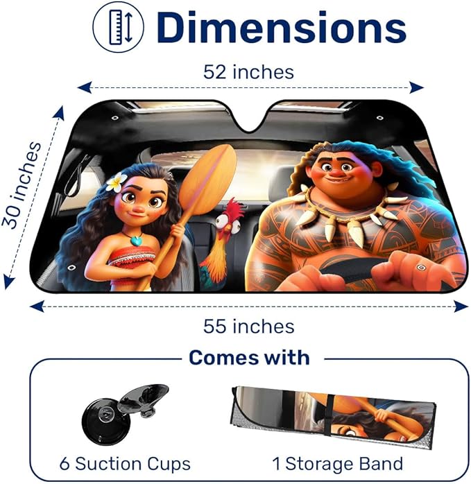 GENANY Polynesian Princess Windshield Sun Shade for Car SUV Truck (55x30 Inches), Sun Shade Windshield, Shades for Windows, Protector Blocks UV, Christmas Car Decor