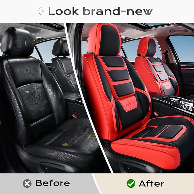 Coverado Car Seat Covers, Front Covers for Cars, Car Seat Cover Front Seats, Automotive Seat Cover, Waterproof, Leather Car Seat Cushion, Universal Interior Covers Seat Protectors for Most Cars Red