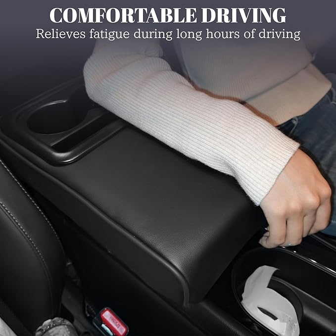 QianBao Car Center Console Armrest Box Booster Cushion with Cup Holder Mobile Phone Storage Armrest Booster Pad Protector Universal for Most Car Black