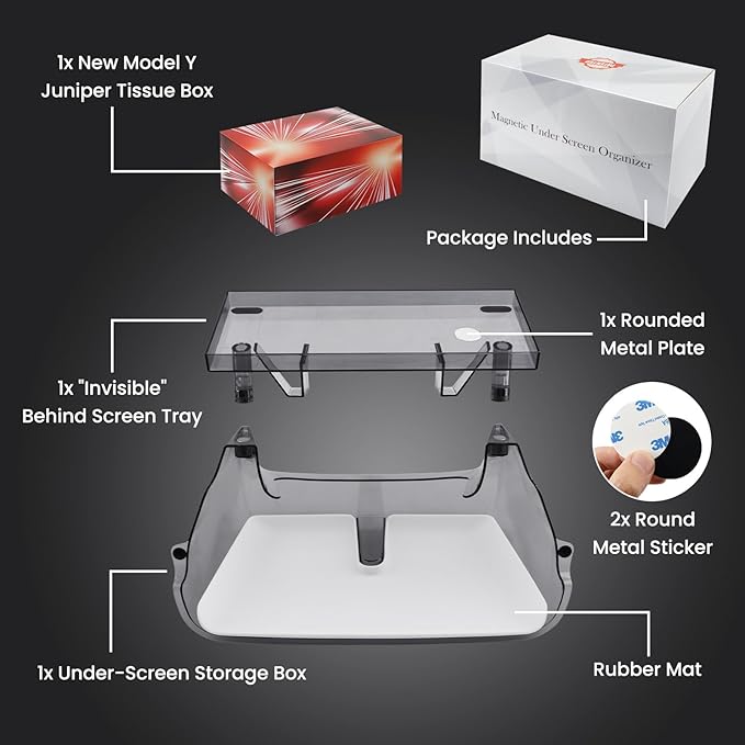 Model Y Juniper Under Screen Storage Organizer 2025-2026/Model 3 Highland 2024-2026, Center Console Organizer Tray Tissue Holder for Tesla Model Y Juniper Accessories, White