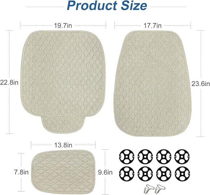 1 Pack Linen Car Seat Cover Front Seat Covers Soft & Breathable Front Premium Covers with Non-Slip Protector Universal Fits Most Automotive, Vans, SUVs, Trucks (1Pack Beige)