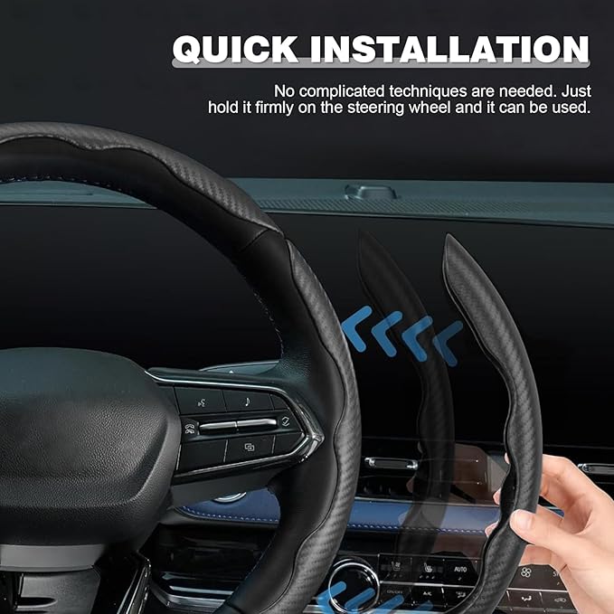 3 PCS Carbon Fiber Steering Wheel Cover, Anti-Slip Wrap Snap on Car Steering Wheel Protector, Segmented & Butterfly Design, Universal for Most Cars, SUVs, Trucks (Black)
