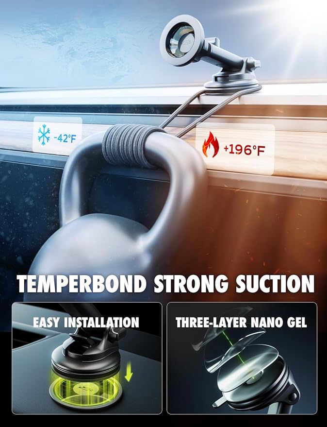 Bracketron MagSafe Car Mount,MagAlign Pro Extend Magnetic Phone Holder for Car Windshield & Dashboard, 360° Vacuum Suction Cup Phone Mount for iPhone 17 Pro Max 16 15 14 13 12,Car Accessories.