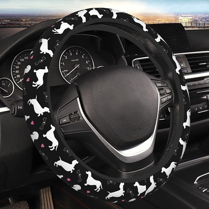 Dachshund Lovers Steering Wheel Cover for Women Elastic Rubber Steering Wheel Universal 15 Inch Fit for Cars, Auto, SUVs