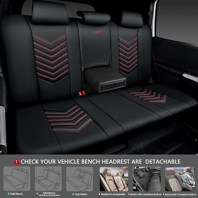 CAR PASS 3D Foam Faux Leather Car Seat Covers Full Set, Red Waterproof Leather Seat Cover for Cars,Luxury Universal Fit for SUV Truck Sedan Automotive,Armrest Airbag Compatible Anti-Slip,Black and Red