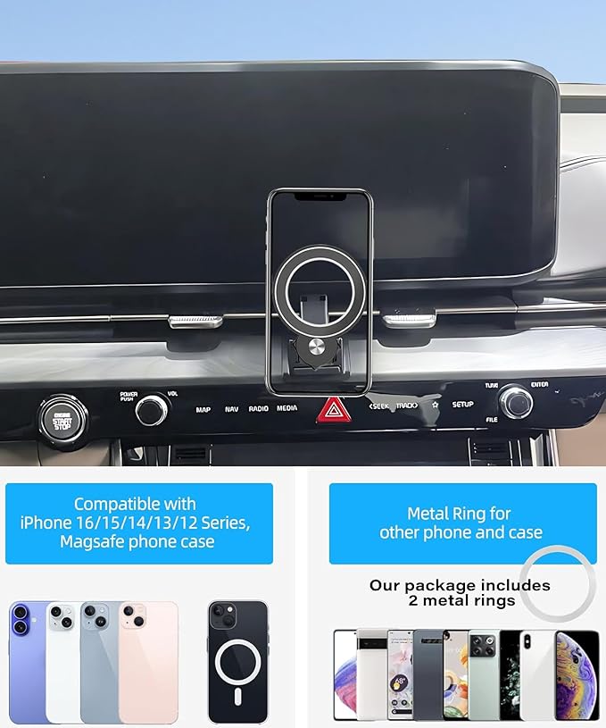 Car Phone Holder for Kia Carnival 2022 2023 Accessories Compatible with MagSafe Hands-Free 360 Degree Rotation Adjustable Cell Phone Mount Does Not Affect Air Vent