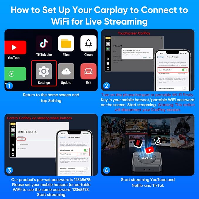 Upgraded Wireless CarPlay Adapter, 3-in-1 Wireless Carplay & Android Auto& Video Adapter, Built in Netflix YouTube Support TF Card, Plug & Play, USB Type C, USB Type A Compatible with iPhone & Android