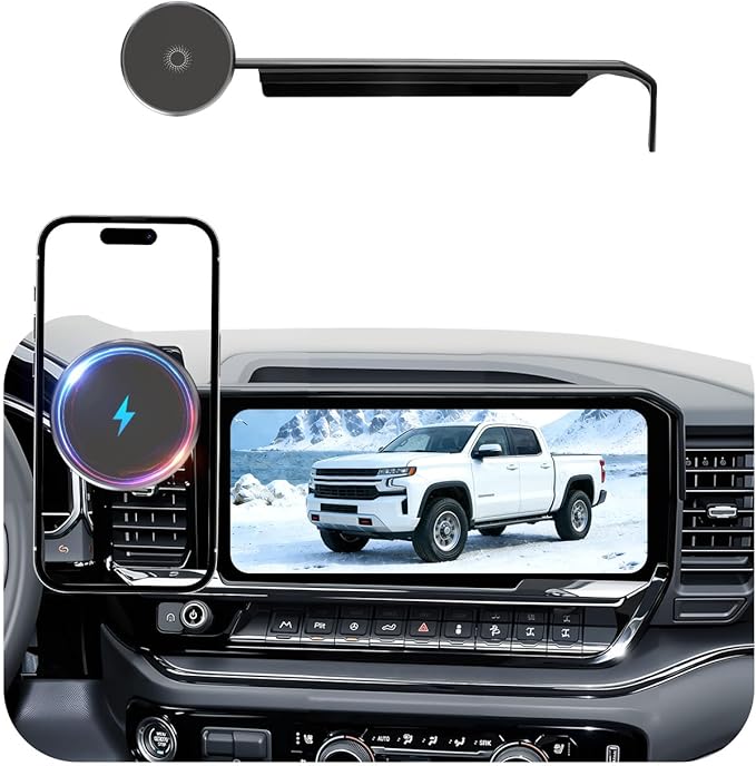 Phone Holder for Chevy Silverado 1500/2500/3500 (2022-2025 2026,13.4" Screen)/GMC Sierra,MagSafe Car Mount,15W Magnetic Wireless Charger,360° Rotating,Hands Free,Car Accessories Interior,2023 2024