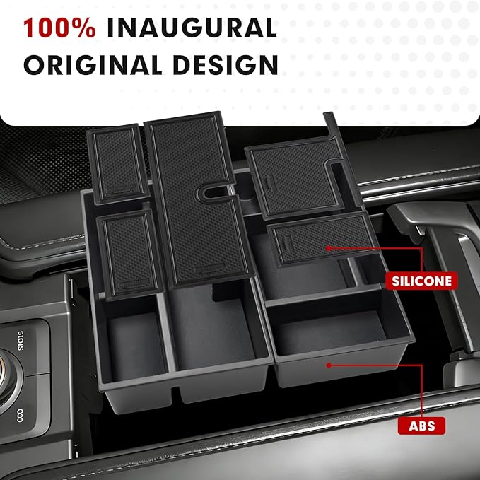 Autorder 2PCS Center Console Organizer for 2024 2025 Toyota Grand Highlander LE/XLE/Limited/Platinum/Nightshade Hybrid Accessories Armrest Storage Box Secondary Insert Tray