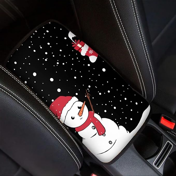 JEOCODY Christmas Snowman Console Armrest Cover Universal Fit for Most Vehicle, SUV, Truck Car Accessories
