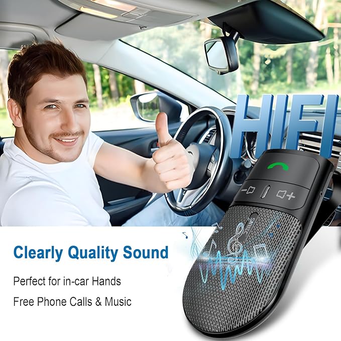 Hands-Free Bluetooth Speaker for Car: Handsfree Wireless Speaker Kit for Cell Phone in Car - Support Auto Power On Siri Google Voice Assistant with Mic Compatible with Samsung Android iPhone