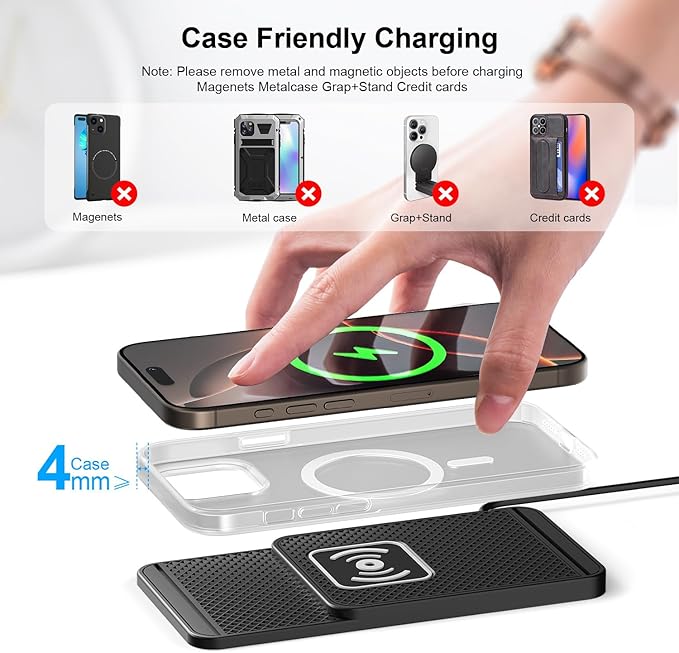 Wireless Charging Pad for Car for VW Tiguan L/Tiguan X 2017-2021 2022 2023-pr, 20W Fast Qi Car Ultra-Slim Wireless Charger Mat Non-Slip Silicone Dashboard Charging Pad,USB