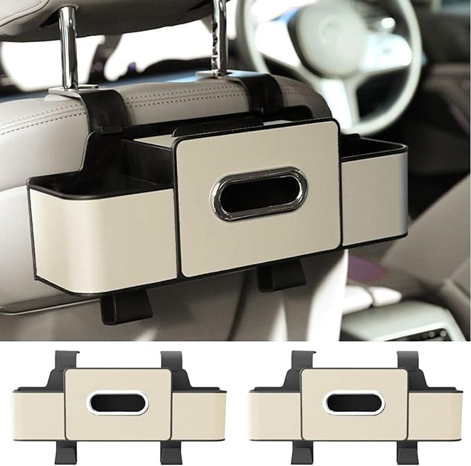 Car Organizers and Storage Box Behind Seat, Car Organizers and Storage Back Seat, With Multiple Pockets, Hanging Car Seat Storage Travel Essentials, Snacks, Bottles (White * 2)