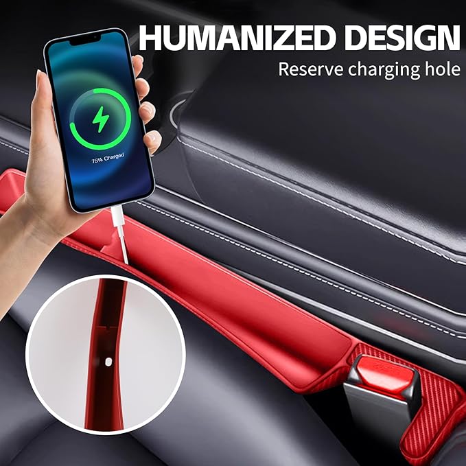 2PCS Car Seat Gap Filler Organizer, Multifunctional Seat Gap Storage Box for Phone Key, Stop Things from Dropping Between Seat and Console, Universal Interior Car Accessories (Red)