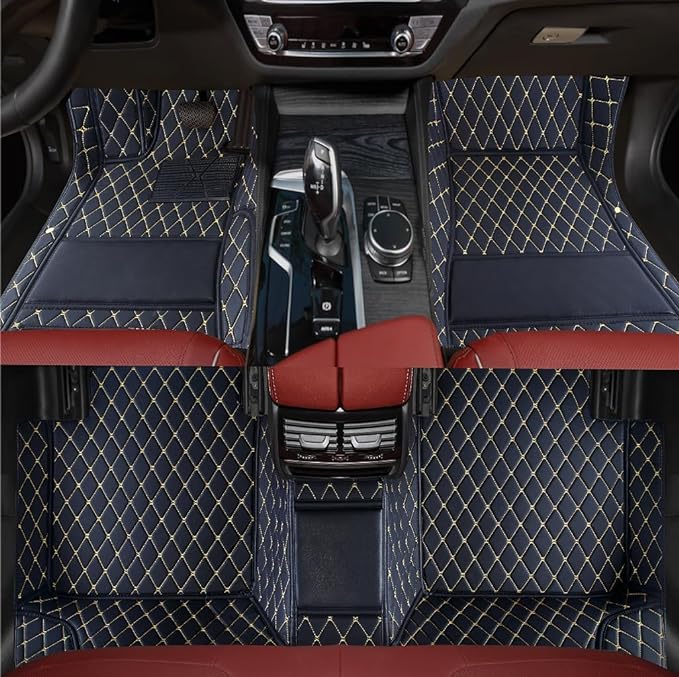 Custom Personalized Floor Mats for Cars，Luxury Full Coverage All Weather Car Floor Mats，Anti-Slip Leather Car Mat Set ，Custom Floor Mats for 99% of Cars, Trucks & SUVs (Black Yellow)