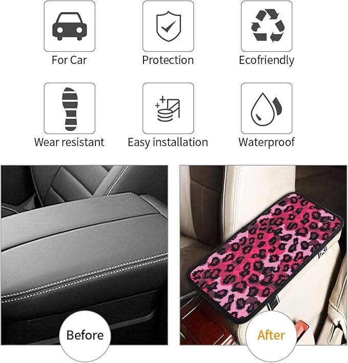 Car Center Console Cover Red Leopard Car Armrest Cover Cheetah Animal Universal Car Arm Rest Cover Car Interior Accessories Protector for Most SUV, Truck, Sedans