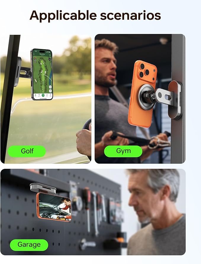 Magnetic Golf Cart Phone Holder Compatible with iPhone 12-17, Golf Accessories for Men, Photography-Friendly T-Shape Design Strong Magnetic Phone Caddy with 360° Adjustable Ball Head, Golf Gifts