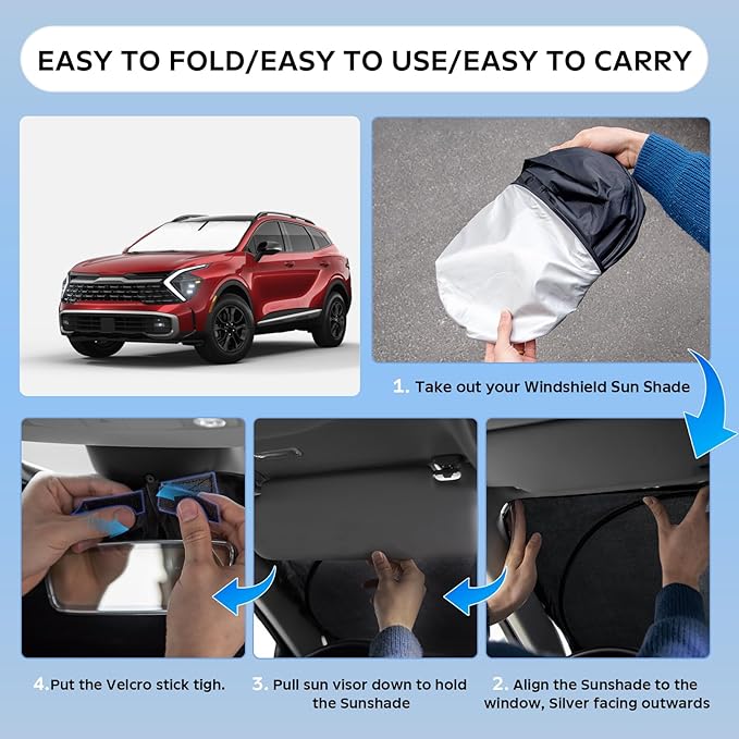 Sun Shade Sunshade for Kia Sportage NQ5 2022-2024 2025 2026 Windshield Cover, 4-Layers Sun Shield 250T Silver Coating Sun Visor Foldable Window Shade Blocks UV Rays Car Accessories