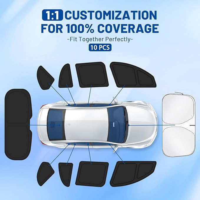 Car Window Shades for Toyota Land Cruiser Prado 250 2024-2026 Accessories - Full Set 10PCS Side Window Sunshades with Memory Frame & Blackout Fabric, Privacy UV Shield for Camping/Travel
