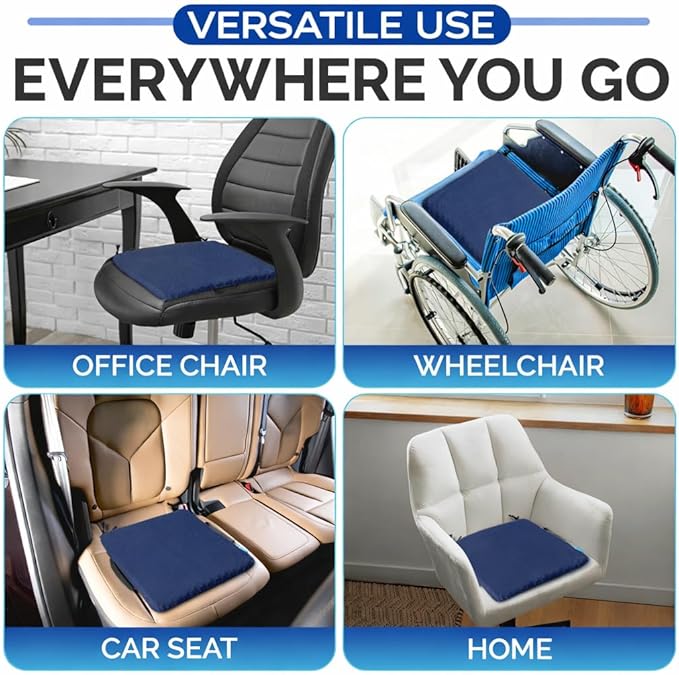 Large Gel Seat Cushion for Long Sitting, Cooling Gel Cushion for Office Chair, Tailbone Sciatica Coccyx Pain Pressure Relief Orthopedic Seat Cushion, Double Handles Non Slip Cover for Car Wheelchair
